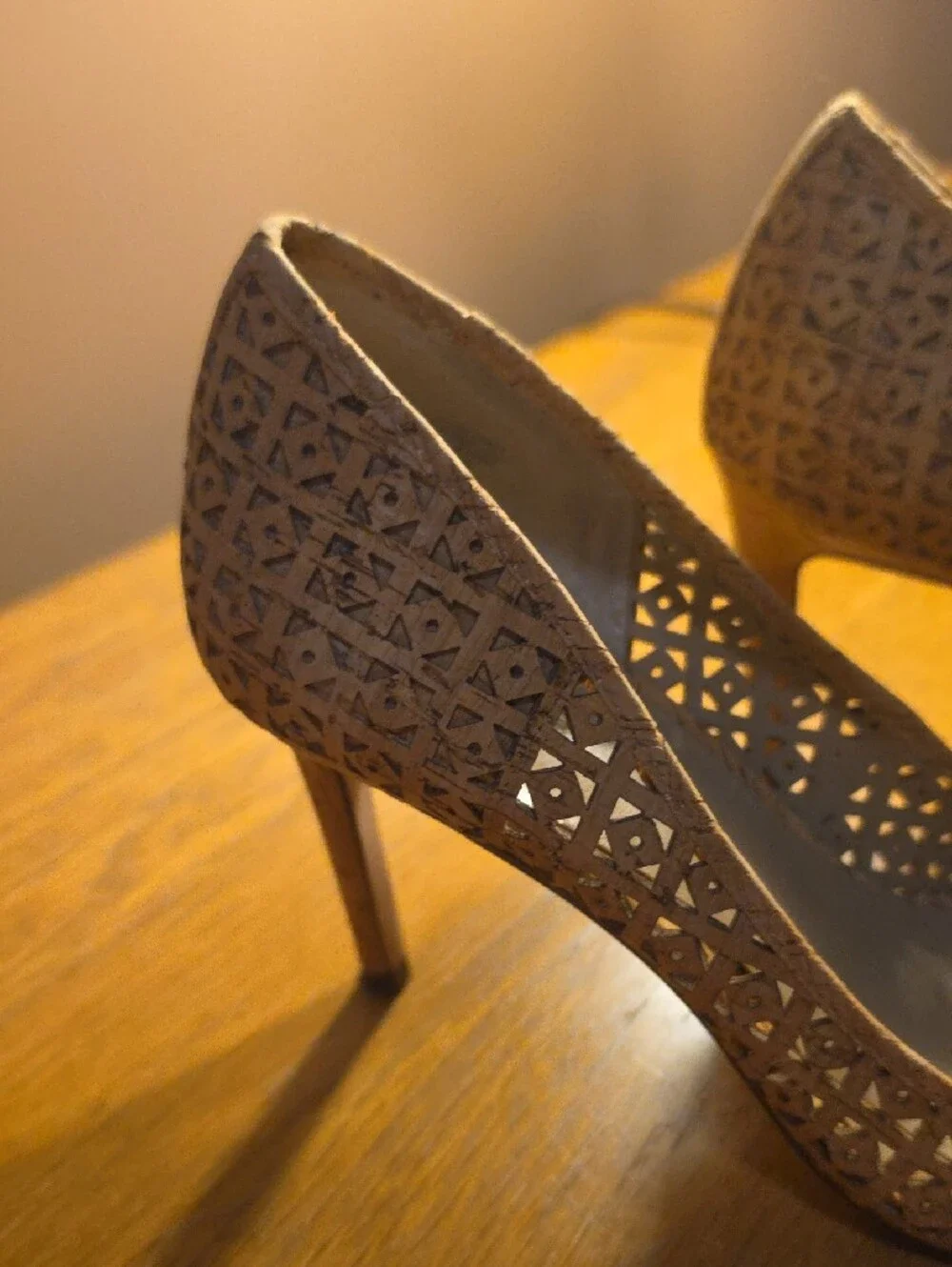 Ann Taylor Taupe Laser-Cut Pointed Pumps